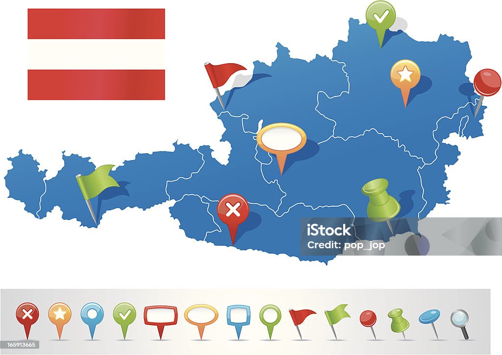 Австрия карта и навигации иконки - Векторная графика Австрийский флаг роялти-фри