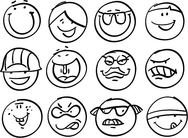 Smiley collection | Different faces Collection of different funny faces. black and white eyeglasses clip art stock illustrations
