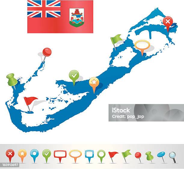 Карта И Навигации Иконкибермуды — стоковая векторная графика и другие изображения на тему Без людей - Без людей, Бермудские острова, Булавка