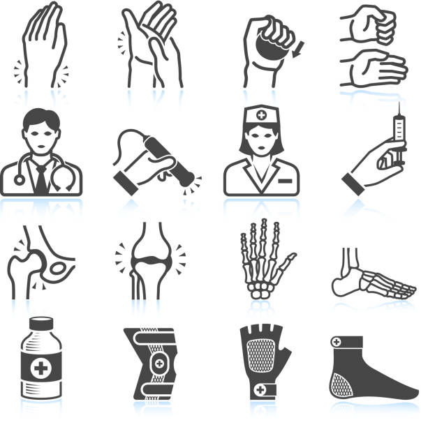 arthritis bones and joints pain black & white icon set - 手腕 幅插畫檔、美工圖案、卡通及圖標