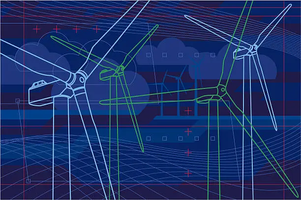 Vector illustration of Virtual wind farm