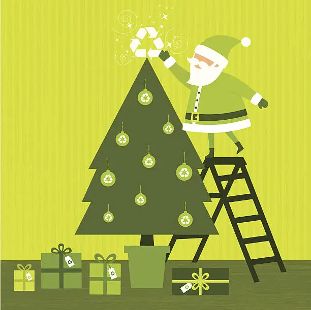 Vector illustration of Green Santa with the recycle symbol as a Christmas tree star