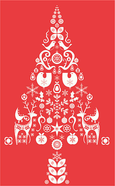 illustrazioni stock, clip art, cartoni animati e icone di tendenza di rosso albero di natale design - the twelve days of christmas