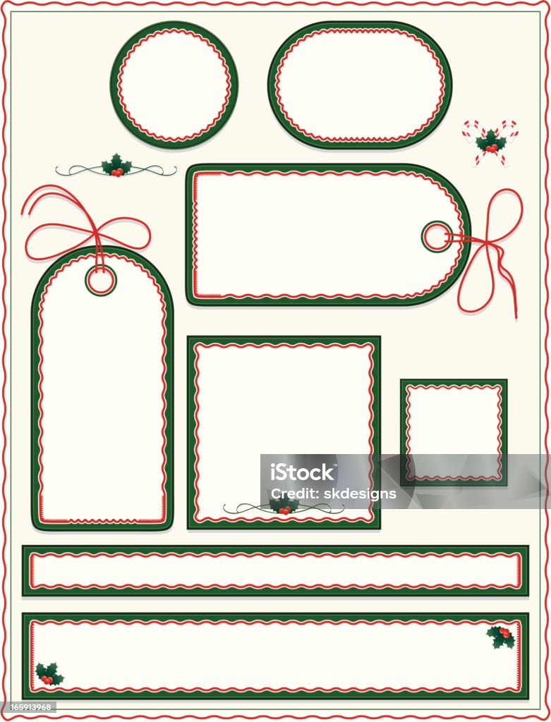 Noël d'hiver, autocollants, étiquettes, étiquettes, arrière-plan en: Vert, blanc, rouge - clipart vectoriel de Noël libre de droits