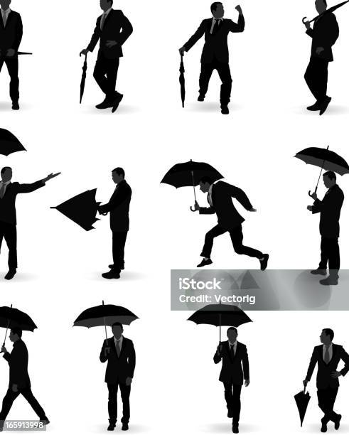 Человек С Зонтик — стоковая векторная графика и другие изображения на тему Зонт - Зонт, Закрывать, Мужчины