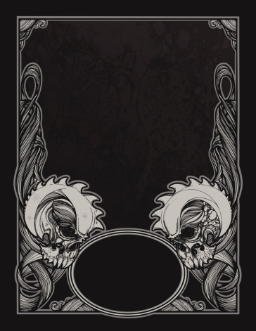 A scary horror evil background and page border. Skulls in a twisty art nouveau style make for a frightening page layout! Boogedy boogedy Mahwhaaa-haa-haa! Lines, color and background are on separate named layers for easy editing!