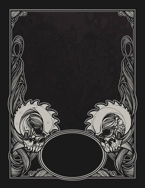 Evil Frame A scary horror evil background and page border. Skulls in a twisty art nouveau style make for a frightening page layout! Boogedy boogedy Mahwhaaa-haa-haa! Lines, color and background are on separate named layers for easy editing! heavy metal stock illustrations