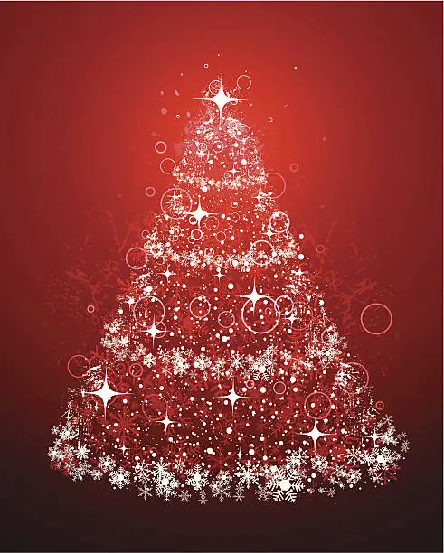 Vector illustration of Christmas tree over red background