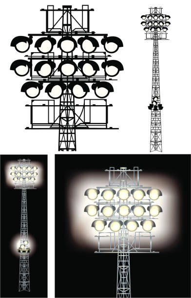 illustrations, cliparts, dessins animés et icônes de passez des lumières-stadium - illuminé par projecteur