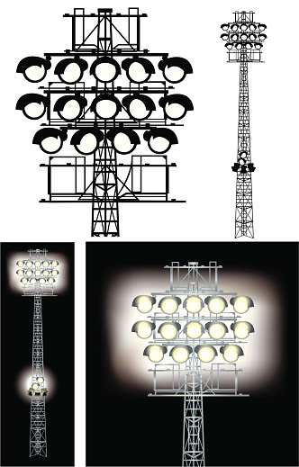 Floodlights - Stadium Lights. Highly rendered color and silhouetted illustrations of stadium lights. Check out my “lights” light box for more.