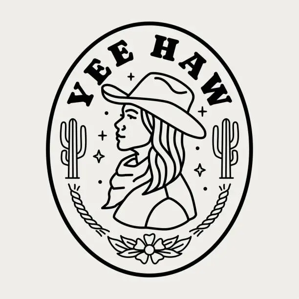Vector illustration of Western line art vector badge. Perfect for t-shirt prints, posters, stickers and more.