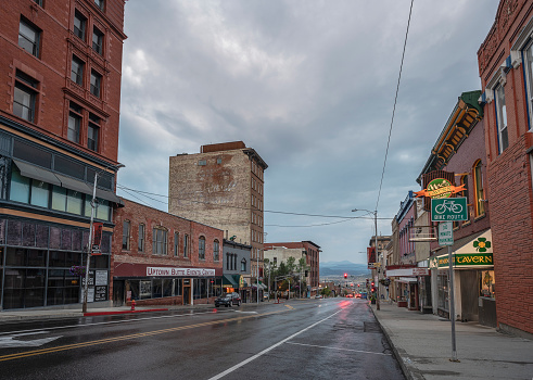 Butte, Montana, USA – August 18, 2023:  Early morning streetscape in the downtown district