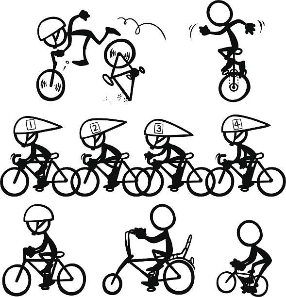 ilustrações de stock, clip art, desenhos animados e ícones de figura de palito pessoas andar de bicicleta - stickfigure