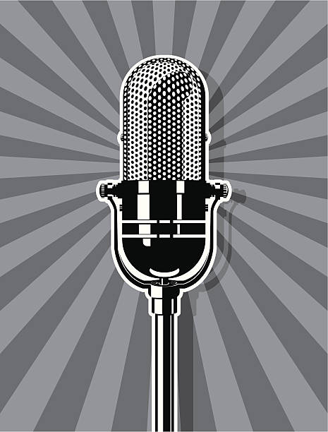 An illustration of a microphone in black and white an editable vector illustration of old microphone. radio silhouettes stock illustrations