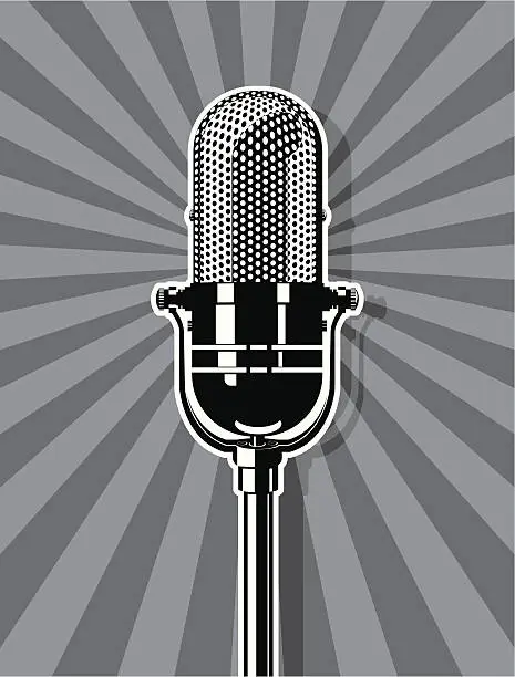 Vector illustration of An illustration of a microphone in black and white