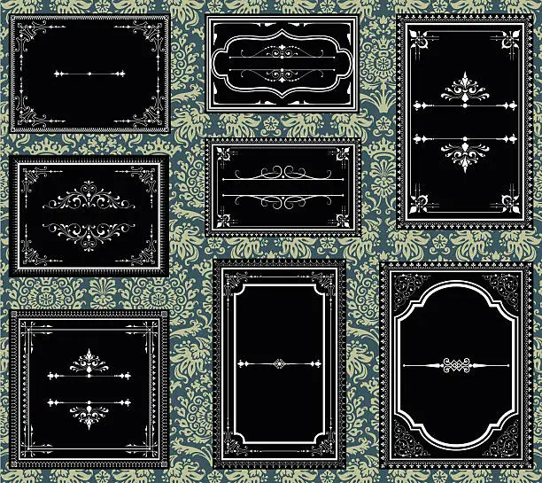 Vector illustration of Black and white ornate vintage frames