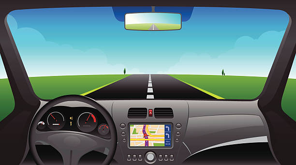 stockillustraties, clipart, cartoons en iconen met car interior dashboard with gps device - stuur auto