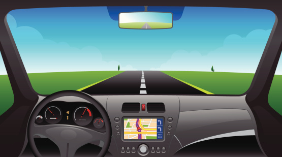 Vector dashboard of a car driving on  an open highway