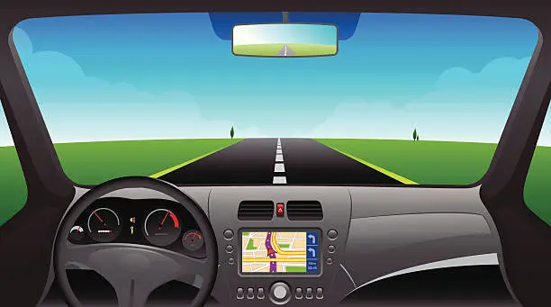 Vector illustration of Car interior dashboard with GPS device