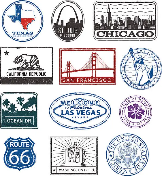 Vector illustration of USA rubber stamps