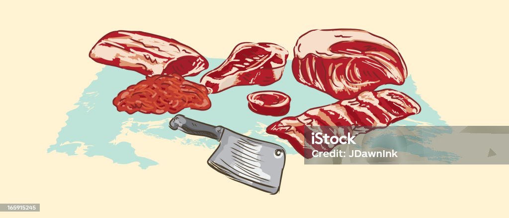 Varios cortes de carne de res y ocurrente materias primas - arte vectorial de Alimento libre de derechos