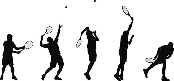 tennisserve - tennis tennis ball serving racket stock-grafiken, -clipart, -cartoons und -symbole
