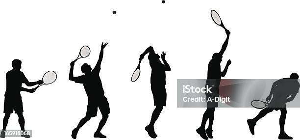 Tennisserve - Arte vetorial de stock e mais imagens de Ténis - Desporto com Raqueta - Ténis - Desporto com Raqueta, Silhueta, Servir - Desporto