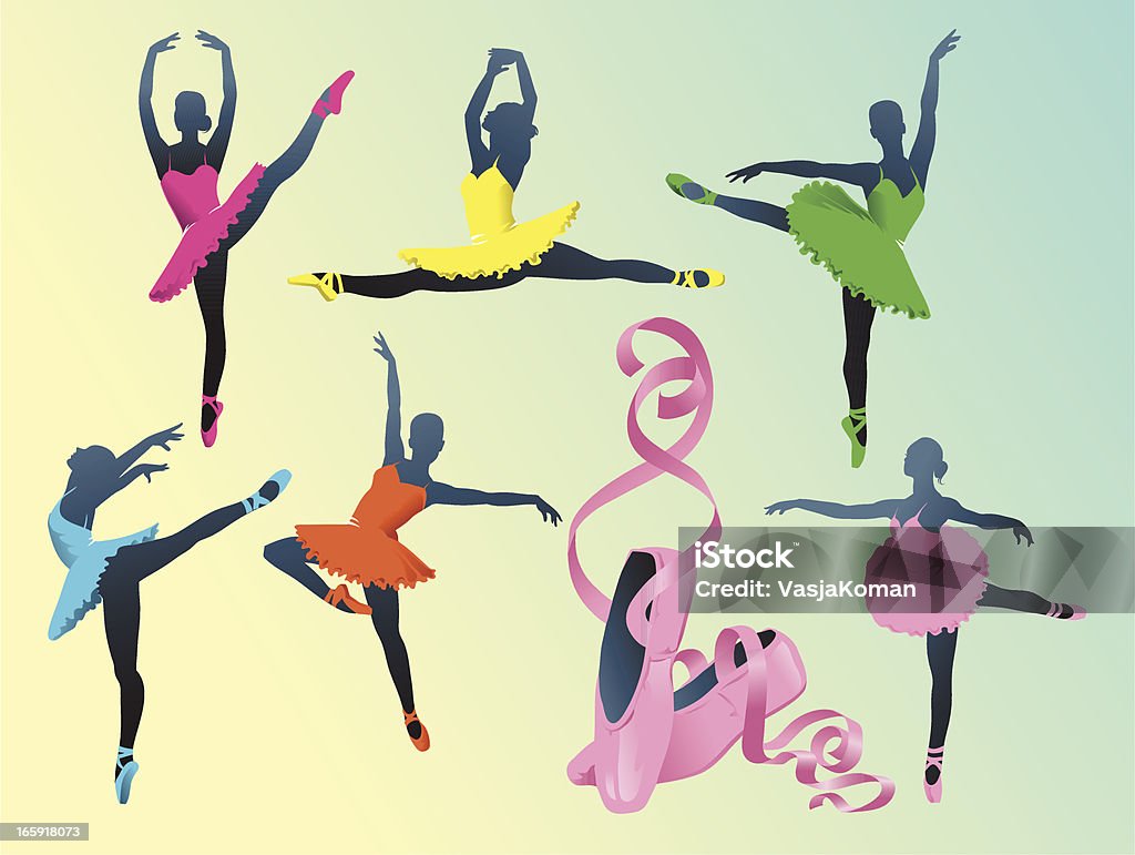 Siluetas de Ballet Ballerinas con pantuflas - arte vectorial de Bailarín de ballet libre de derechos