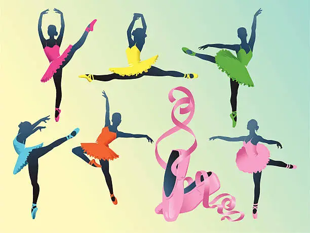 Vector illustration of Silhouettes of Ballerinas with Ballet Slippers