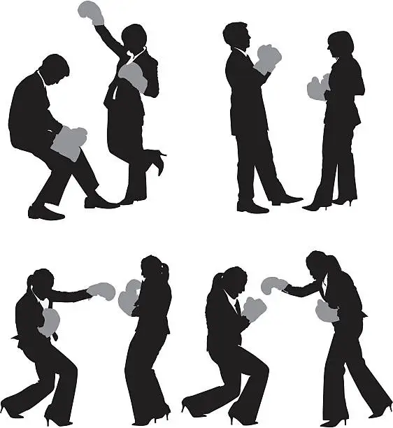 Vector illustration of Silhouette of business people boxing