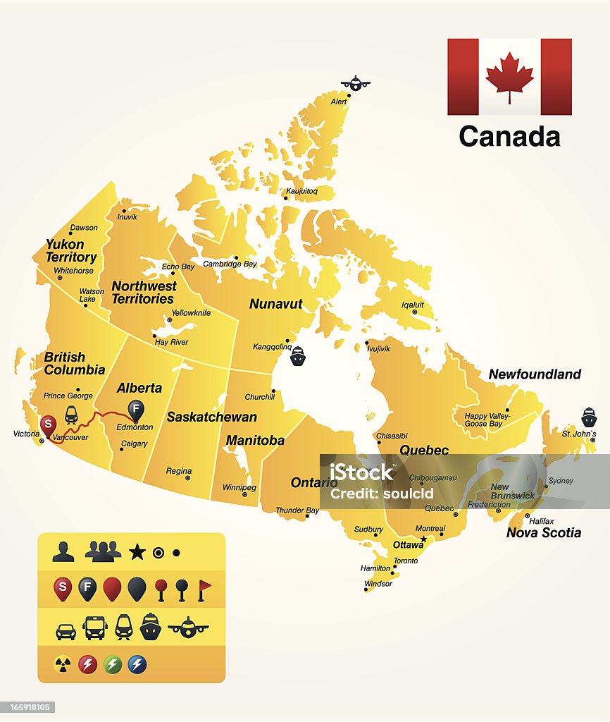Canada High detailed map of Canada with navigation icons. Map stock vector