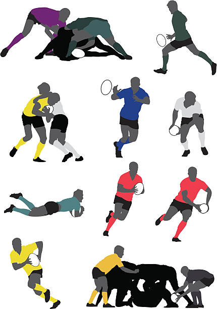 Rugby player Customizable silhouette of rugby player. You can edit the color of the skin, jersey,socks, short and shoes. rugby stock illustrations