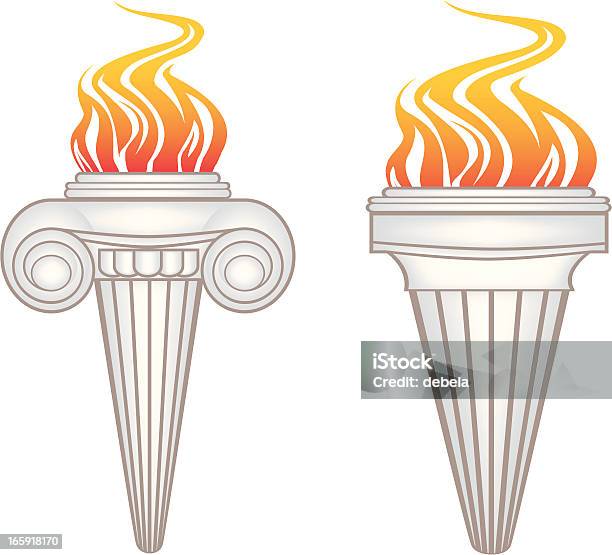 Blanc Flaming Torches Vecteurs libres de droits et plus d'images vectorielles de Colonne architecturale - Colonne architecturale, Feu, Antiquité grecque