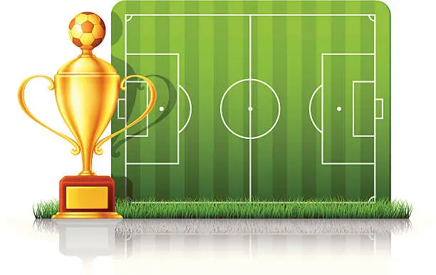 Vector illustration of Trophy with soccer/football field