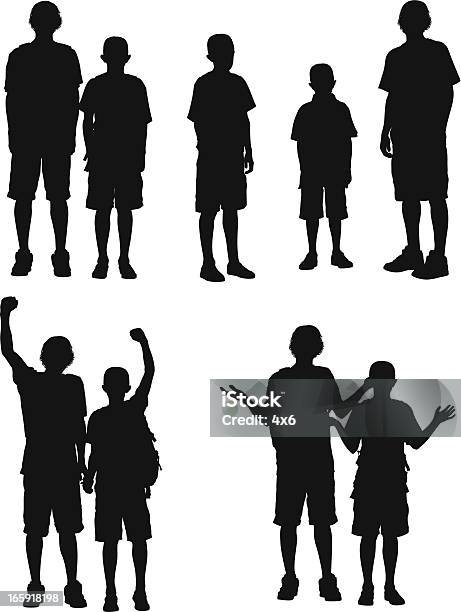 Silhouette Di Ragazzi - Immagini vettoriali stock e altre immagini di Sagoma - Controluce - Sagoma - Controluce, Ragazzi adolescenti, Adolescente