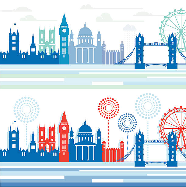 393 개의 객실의 특별한 w 런던 - london england skyline silhouette built structure stock illustrations