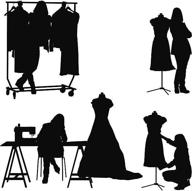 Fashion designer working in her workshop Fashion designer working in her workshophttp://www.twodozendesign.info/i/1.png sequence dress stock illustrations