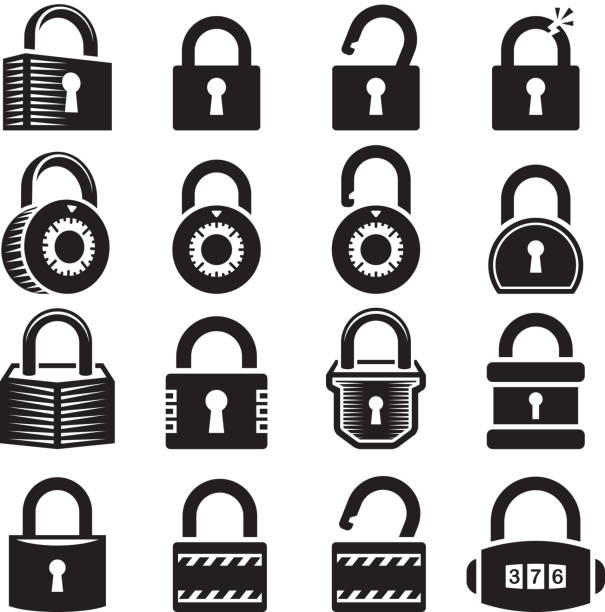 замки открытый и закрытый замок векторный икона set роялти-фри - lock padlock security equipment metallic stock illustrations