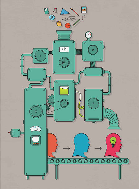 ilustrações, clipart, desenhos animados e ícones de ideia de máquina - machine production line ideas changing form