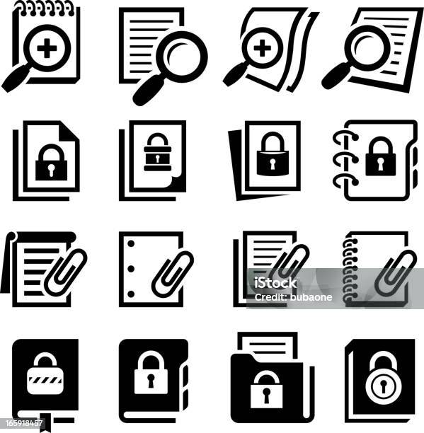 Ilustración de Buscar Documentos De Seguridad Con Bloqueo Negro Conjunto De Iconos Blancos y más Vectores Libres de Derechos de Ícono