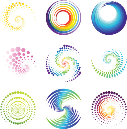 Collection of 9 abstract graphic design elements.