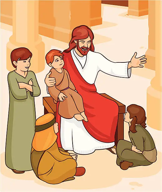 Vector illustration of Jesus Said let the children come to me.