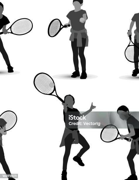 Mädchen Spielen Tennis Stock Vektor Art und mehr Bilder von Athlet - Athlet, Aufschlagen - Sport, Freisteller – Neutraler Hintergrund