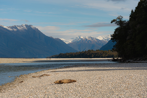 The Arawhata River flowing from the Southern Alps on New Zealand’s South Island.
