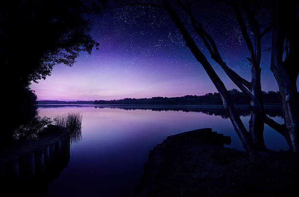 Shot of lake at night.