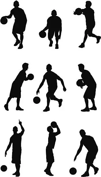 Vector illustration of Multiple images of a sportsman playing basketball
