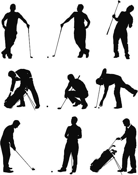 Multiple images of a golfer Multiple images of a golferhttp://www.twodozendesign.info/i/1.png golf silhouettes stock illustrations