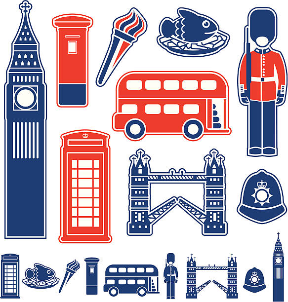 London Icons Set of London icons. blue pay phone stock illustrations