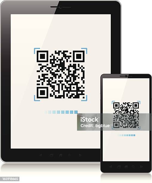 Scansione Codice Qr Con Telefono Cellulare E Tablet Pc - Immagini vettoriali stock e altre immagini di Codice QR