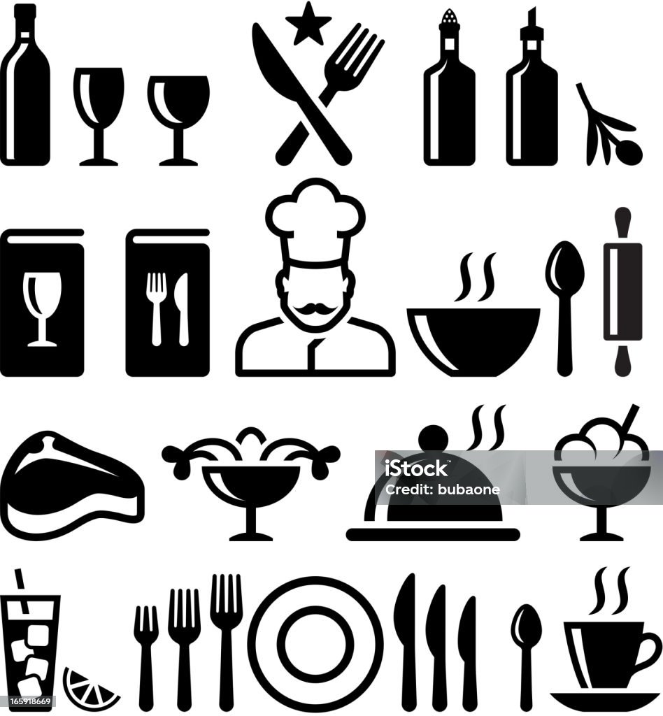 Restaurante de comidas refinadas & negro y blanco vector conjunto de iconos - arte vectorial de Ícono libre de derechos